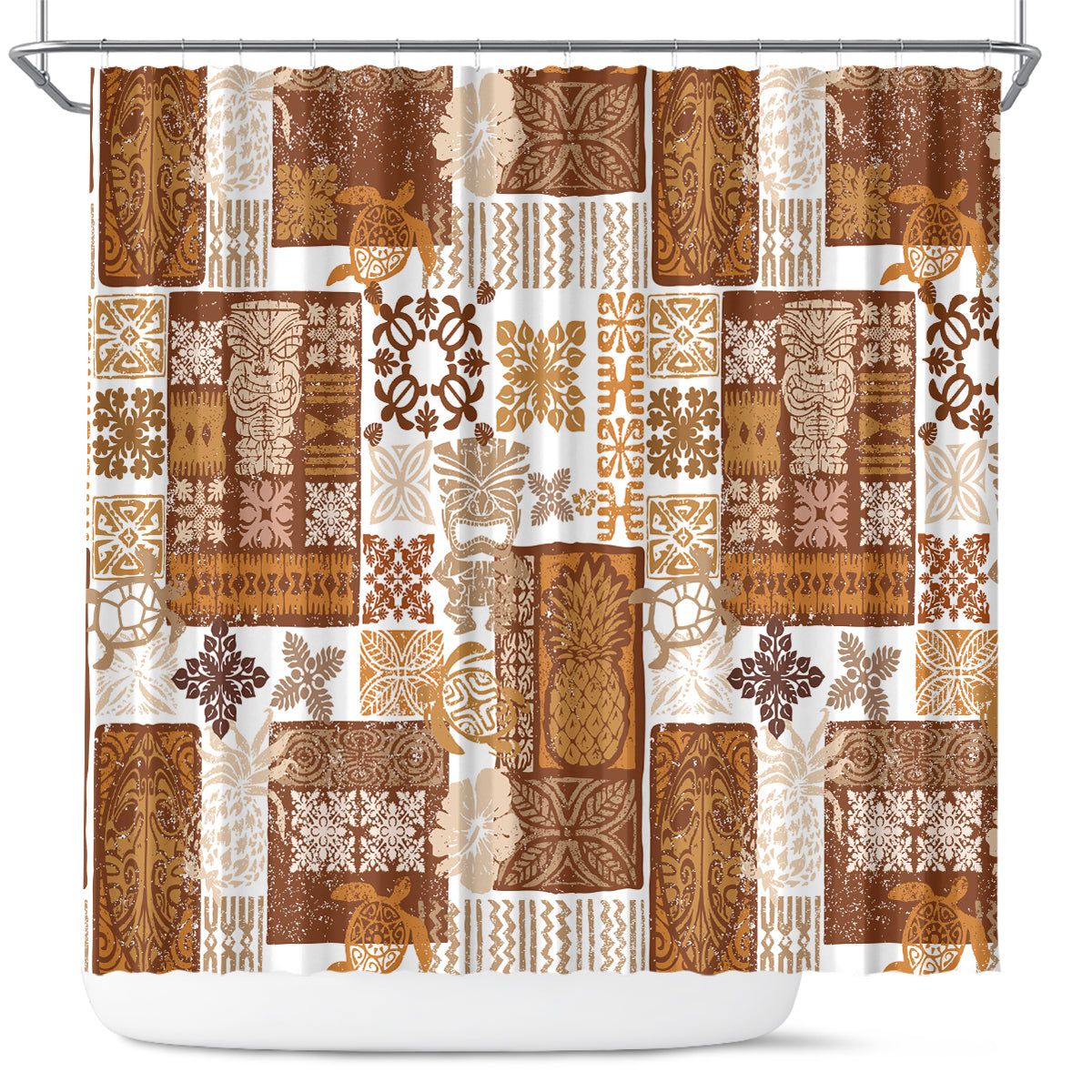 Hawaiian Quilt Shower Curtain Tiki Tropical Retro Brown Version LT14 Brown - Polynesian Pride