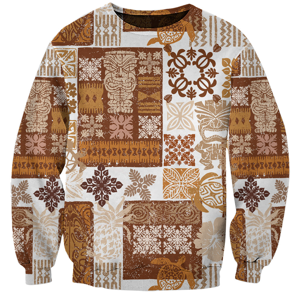 Hawaiian Quilt Sweatshirt Tiki Tropical Retro Brown Version LT14 Unisex Brown - Polynesian Pride