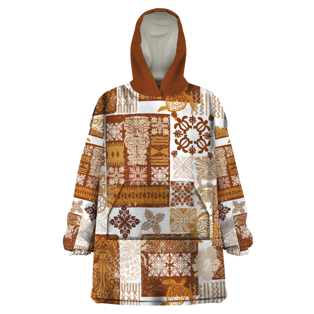 Hawaiian Quilt Wearable Blanket Hoodie Tiki Tropical Retro Brown Version LT14 One Size Brown - Polynesian Pride