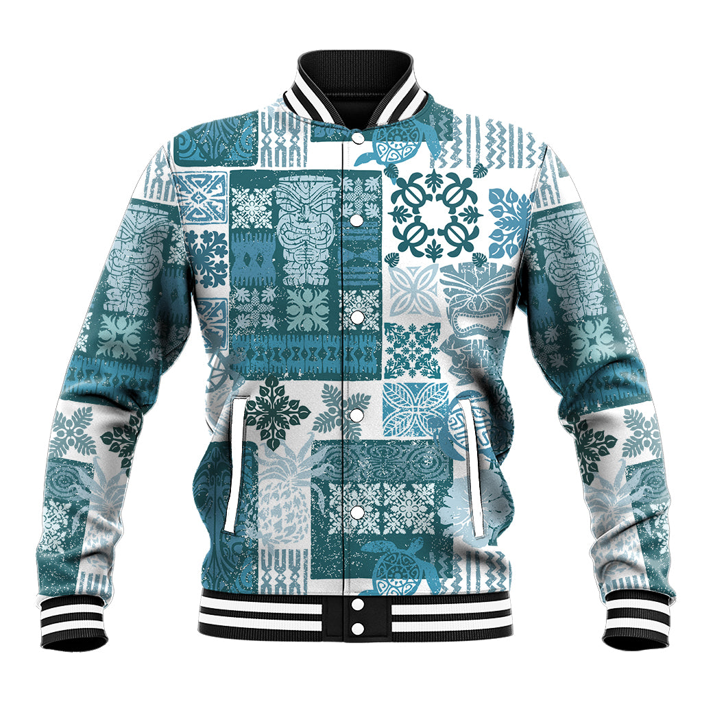 Hawaiian Quilt Baseball Jacket Tiki Tropical Retro Dark Cyan Version LT14 Unisex Dark Cyan - Polynesian Pride