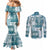 Hawaiian Quilt Couples Matching Mermaid Dress and Long Sleeve Button Shirt Tiki Tropical Retro Dark Cyan Version LT14 - Polynesian Pride