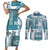 Hawaiian Quilt Couples Matching Short Sleeve Bodycon Dress and Long Sleeve Button Shirt Tiki Tropical Retro Dark Cyan Version LT14 Dark Cyan - Polynesian Pride