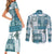 Hawaiian Quilt Couples Matching Short Sleeve Bodycon Dress and Long Sleeve Button Shirt Tiki Tropical Retro Dark Cyan Version LT14 - Polynesian Pride