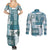 Hawaiian Quilt Couples Matching Summer Maxi Dress and Long Sleeve Button Shirt Tiki Tropical Retro Dark Cyan Version LT14 - Polynesian Pride