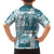 Hawaiian Quilt Family Matching Off Shoulder Long Sleeve Dress and Hawaiian Shirt Tiki Tropical Retro Dark Cyan Version LT14 - Polynesian Pride