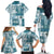 Hawaiian Quilt Family Matching Off Shoulder Long Sleeve Dress and Hawaiian Shirt Tiki Tropical Retro Dark Cyan Version LT14 - Polynesian Pride