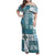 Hawaiian Quilt Family Matching Off Shoulder Maxi Dress and Hawaiian Shirt Tiki Tropical Retro Dark Cyan Version LT14 Mom's Dress Dark Cyan - Polynesian Pride