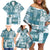 Hawaiian Quilt Family Matching Off Shoulder Short Dress and Hawaiian Shirt Tiki Tropical Retro Dark Cyan Version LT14 - Polynesian Pride