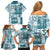 Hawaiian Quilt Family Matching Off Shoulder Short Dress and Hawaiian Shirt Tiki Tropical Retro Dark Cyan Version LT14 - Polynesian Pride