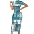 Hawaiian Quilt Family Matching Short Sleeve Bodycon Dress and Hawaiian Shirt Tiki Tropical Retro Dark Cyan Version LT14 Mom's Dress Dark Cyan - Polynesian Pride