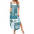 Hawaiian Quilt Family Matching Summer Maxi Dress and Hawaiian Shirt Tiki Tropical Retro Dark Cyan Version LT14 Mom's Dress Dark Cyan - Polynesian Pride