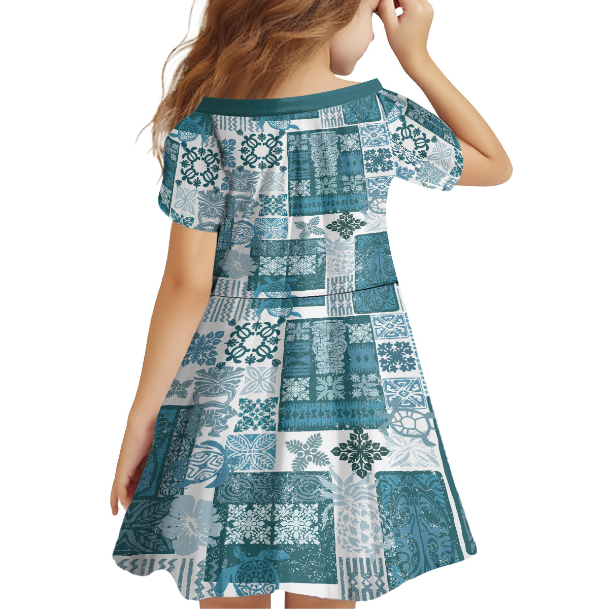 Hawaiian Quilt Family Matching Tank Maxi Dress and Hawaiian Shirt Tiki Tropical Retro Dark Cyan Version LT14 - Polynesian Pride