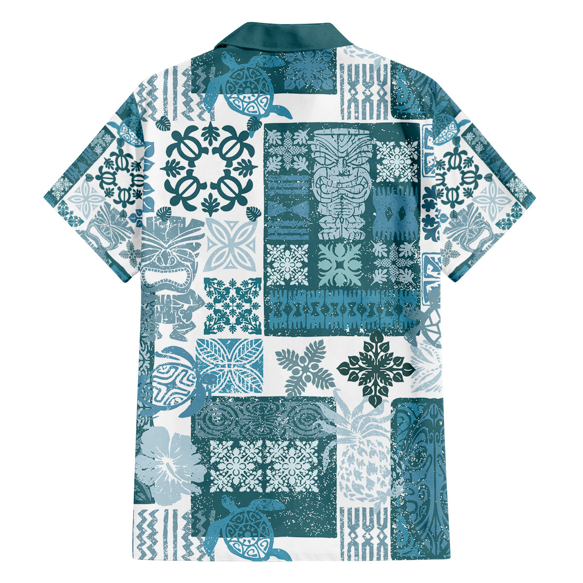 Hawaiian Quilt Family Matching Tank Maxi Dress and Hawaiian Shirt Tiki Tropical Retro Dark Cyan Version LT14 - Polynesian Pride