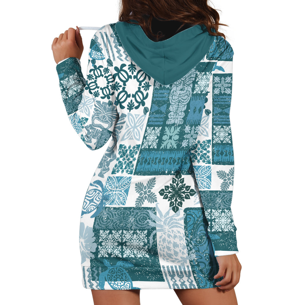 Hawaiian Quilt Hoodie Dress Tiki Tropical Retro Dark Cyan Version LT14 - Polynesian Pride