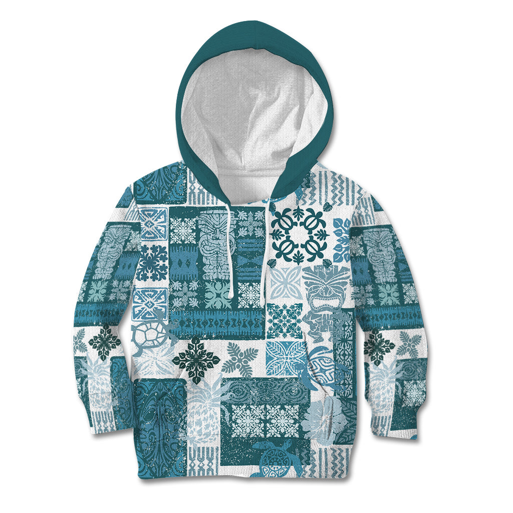 Hawaiian Quilt Kid Hoodie Tiki Tropical Retro Dark Cyan Version LT14 Dark Cyan - Polynesian Pride