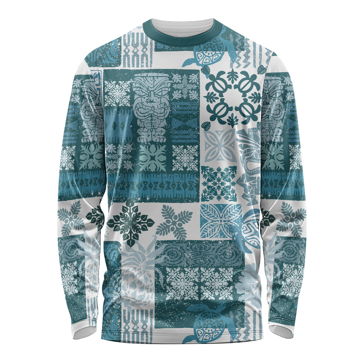 Hawaiian Quilt Long Sleeve Shirt Tiki Tropical Retro Dark Cyan Version LT14 Unisex Dark Cyan - Polynesian Pride