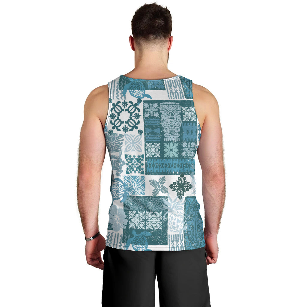 Hawaiian Quilt Men Tank Top Tiki Tropical Retro Dark Cyan Version LT14 - Polynesian Pride