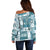 Hawaiian Quilt Off Shoulder Sweater Tiki Tropical Retro Dark Cyan Version LT14 - Polynesian Pride