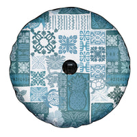 Hawaiian Quilt Spare Tire Cover Tiki Tropical Retro Dark Cyan Version LT14 - Polynesian Pride