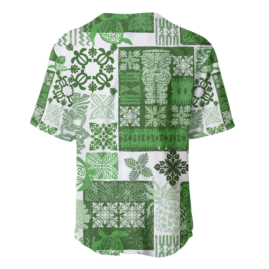 Hawaiian Quilt Baseball Jersey Tiki Tropical Retro Green Version LT14 - Polynesian Pride