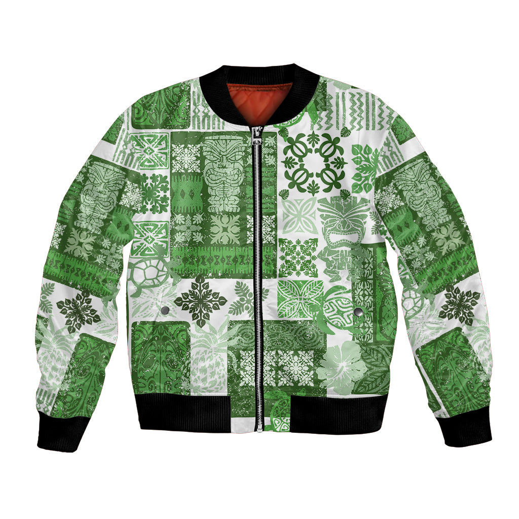 Hawaiian Quilt Bomber Jacket Tiki Tropical Retro Green Version LT14 Unisex Green - Polynesian Pride