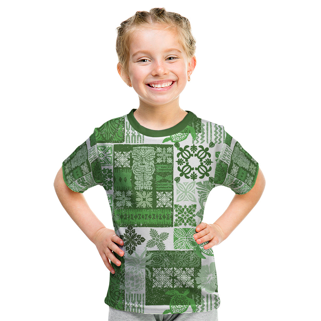 Hawaiian Quilt Kid T Shirt Tiki Tropical Retro Green Version LT14 Green - Polynesian Pride