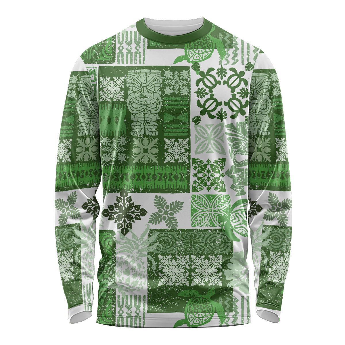 Hawaiian Quilt Long Sleeve Shirt Tiki Tropical Retro Green Version LT14 Unisex Green - Polynesian Pride