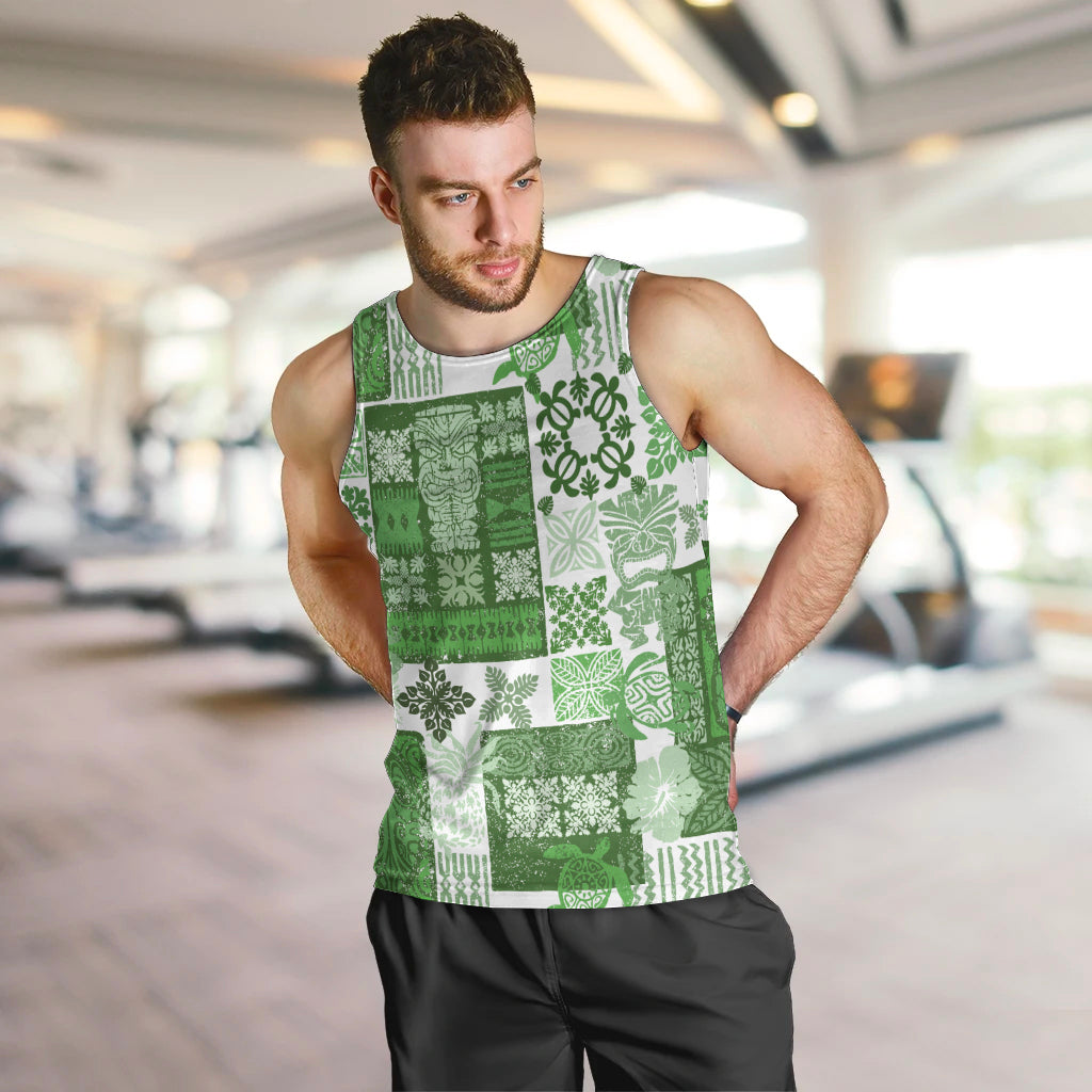 Hawaiian Quilt Men Tank Top Tiki Tropical Retro Green Version LT14 Green - Polynesian Pride