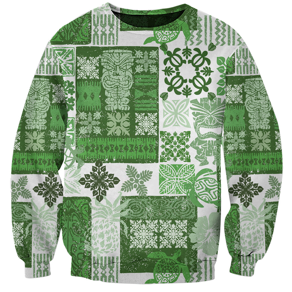 Hawaiian Quilt Sweatshirt Tiki Tropical Retro Green Version LT14 Unisex Green - Polynesian Pride