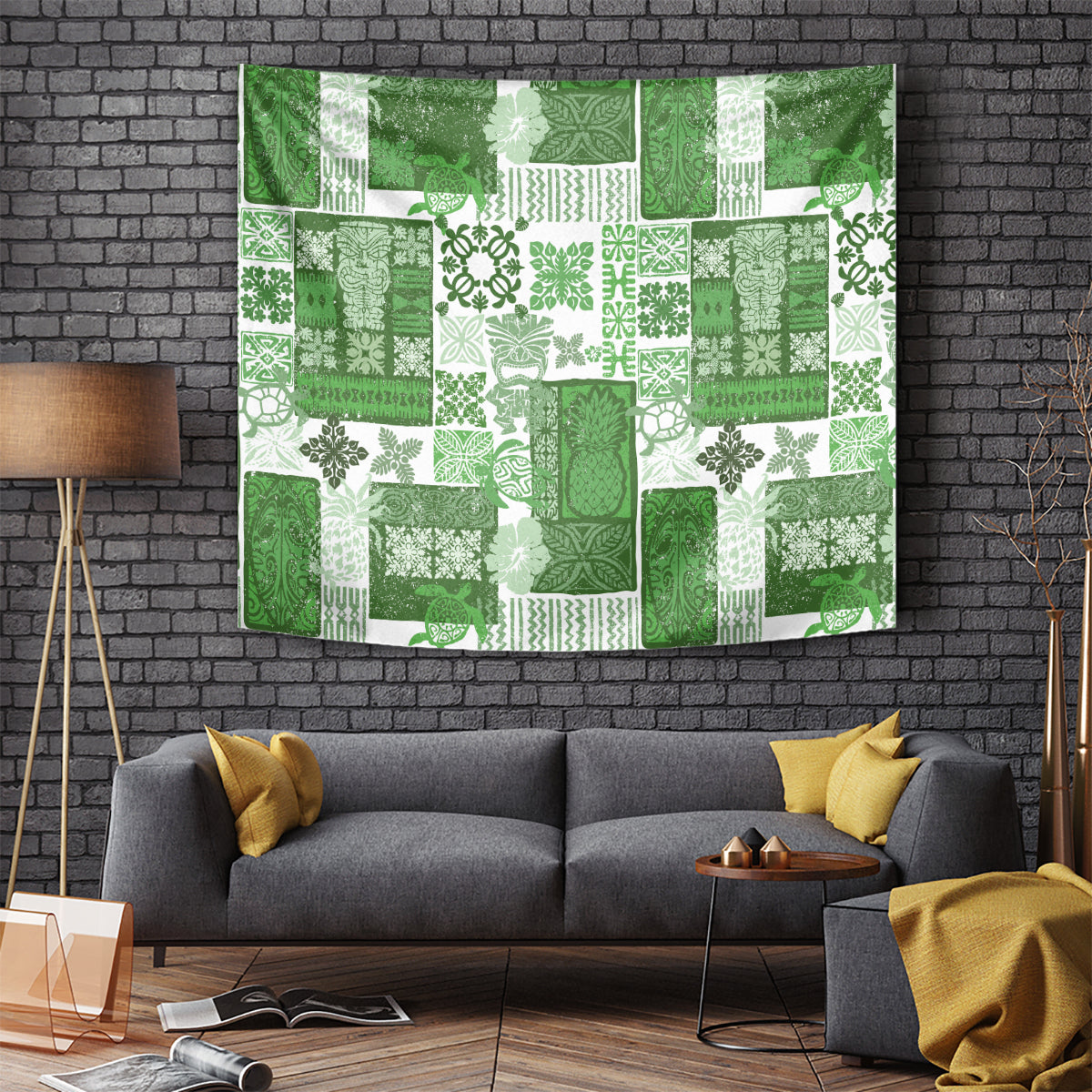 Hawaiian Quilt Tapestry Tiki Tropical Retro Green Version LT14 Green - Polynesian Pride