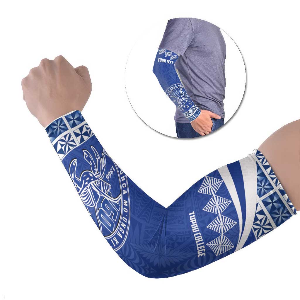 Personalised Tonga Tupou College Toloa Arm Sleeves 160 Years Anniversary Tongan Ngatu Pattern LT14 Set of 2 Blue - Polynesian Pride