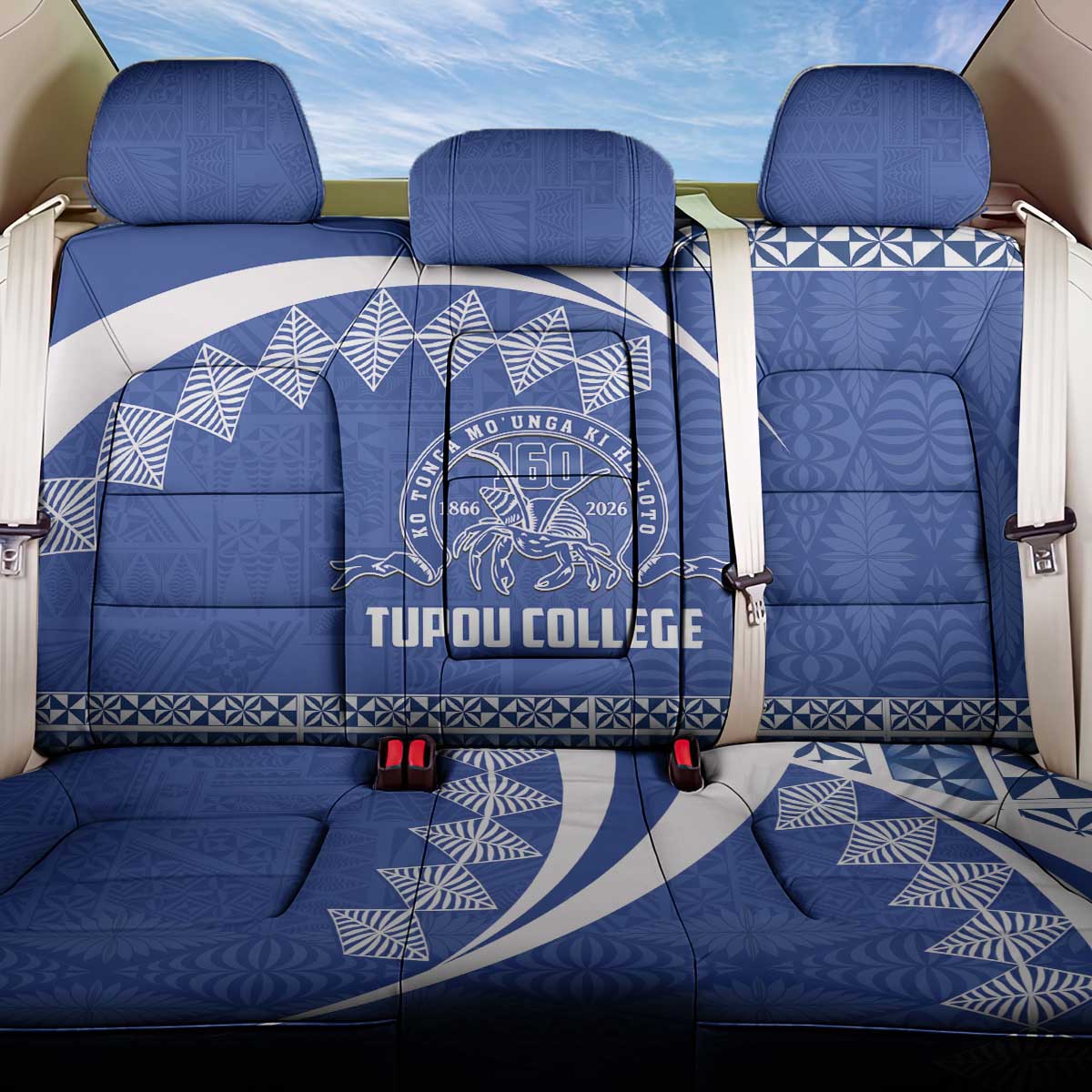 Tonga Tupou College Toloa Back Car Seat Cover 160 Years Anniversary Tongan Ngatu Pattern LT14 One Size Blue - Polynesian Pride