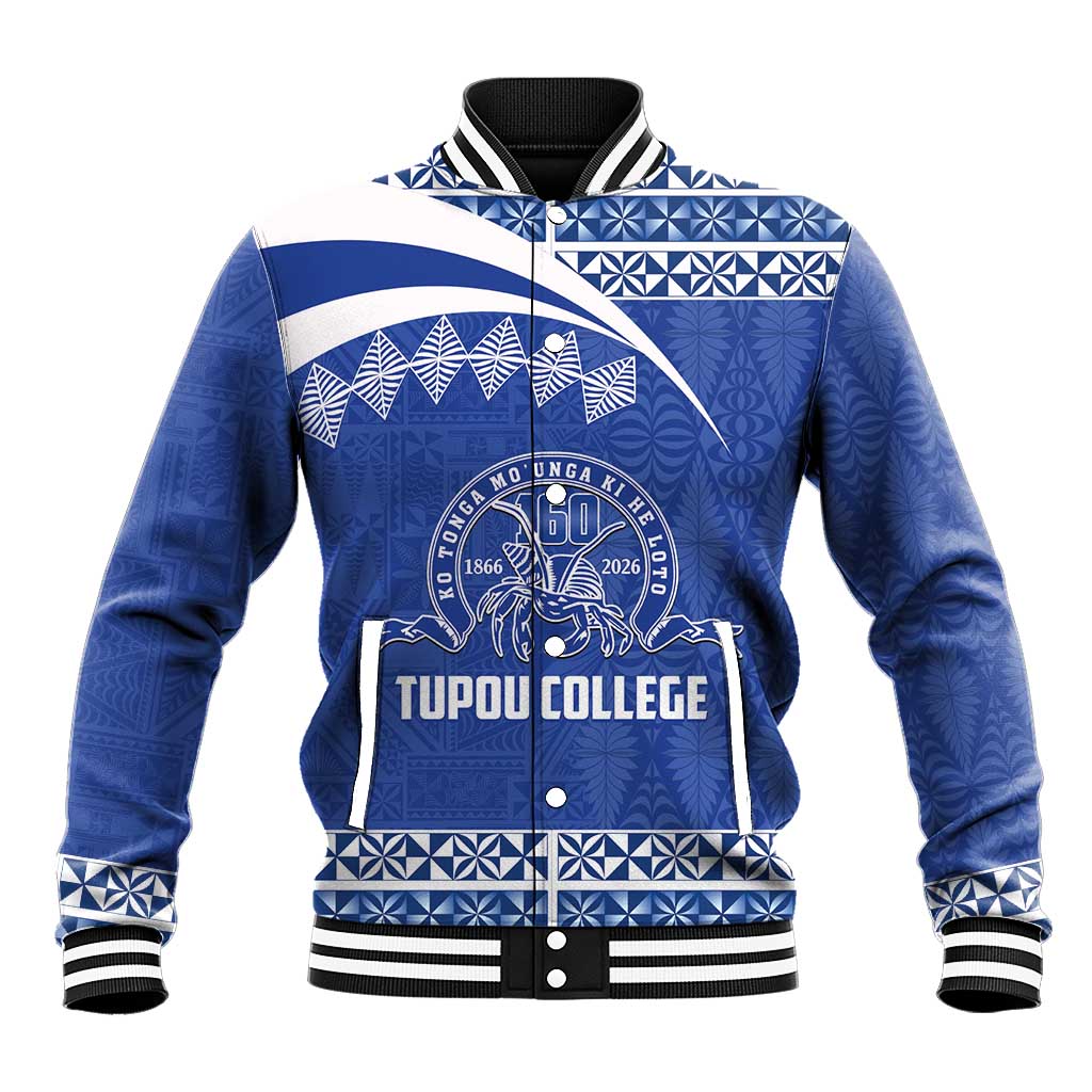 Personalised Tonga Tupou College Toloa Baseball Jacket 160 Years Anniversary Tongan Ngatu Pattern LT14 Unisex Blue - Polynesian Pride