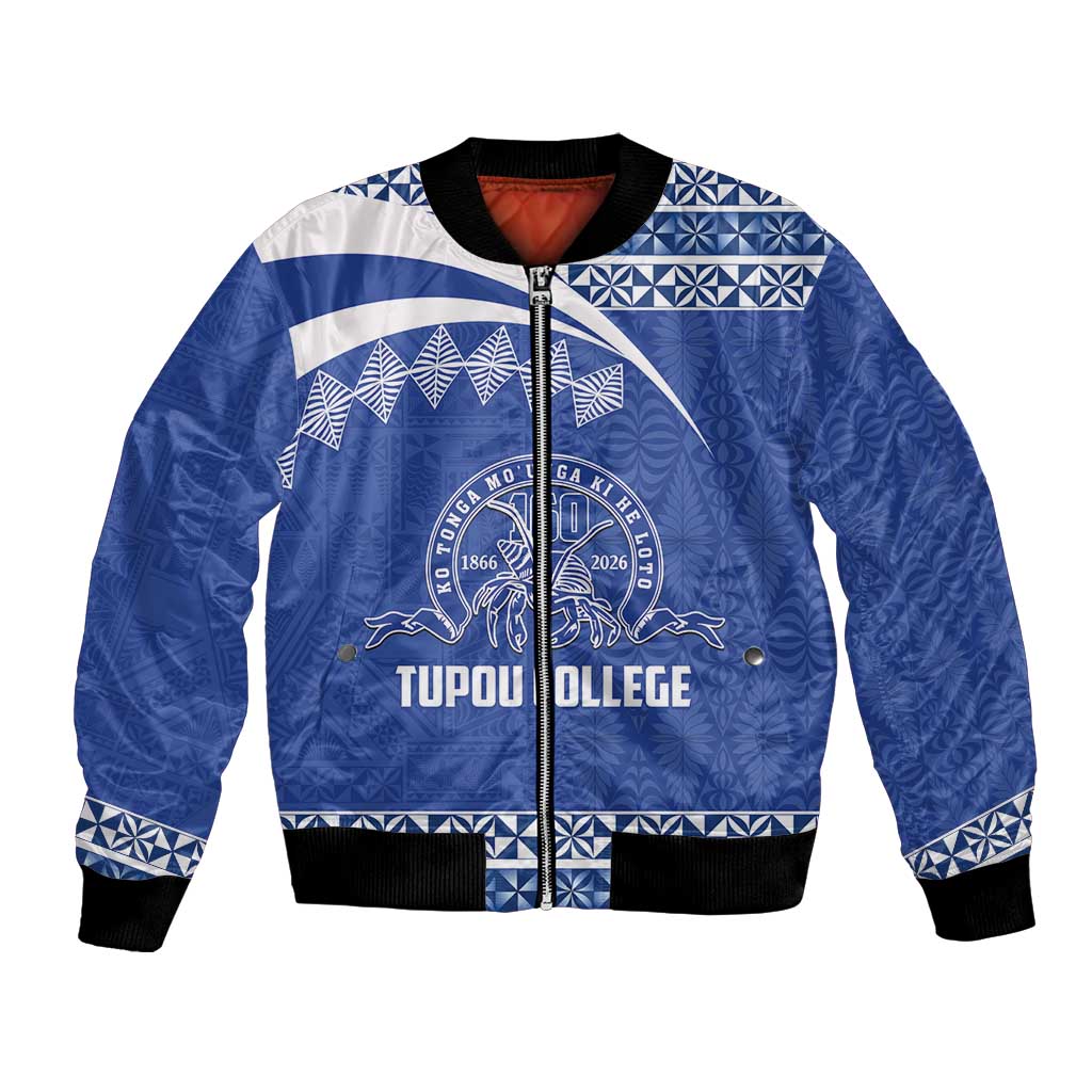 Personalised Tonga Tupou College Toloa Bomber Jacket 160 Years Anniversary Tongan Ngatu Pattern LT14 Unisex Blue - Polynesian Pride