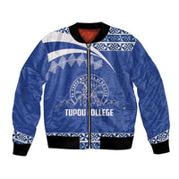 Personalised Tonga Tupou College Toloa Bomber Jacket 160 Years Anniversary Tongan Ngatu Pattern LT14 Unisex Blue - Polynesian Pride