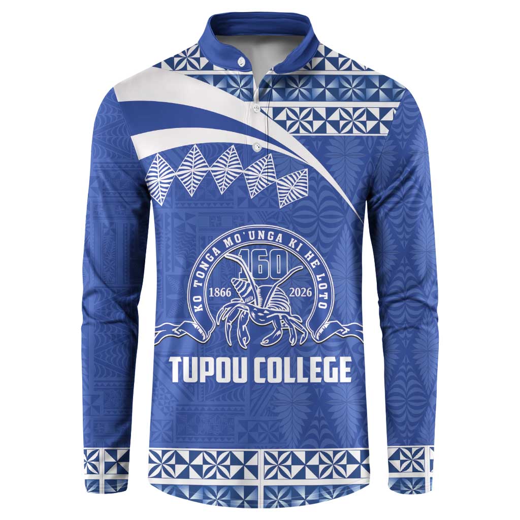 Personalised Tonga Tupou College Toloa Button Sweatshirt 160 Years Anniversary Tongan Ngatu Pattern LT14 Blue - Polynesian Pride