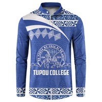 Personalised Tonga Tupou College Toloa Button Sweatshirt 160 Years Anniversary Tongan Ngatu Pattern LT14 Blue - Polynesian Pride