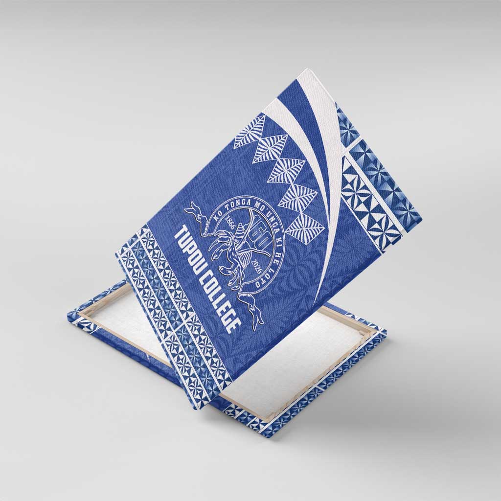 Tonga Tupou College Toloa Canvas Wall Art 160 Years Anniversary Tongan Ngatu Pattern LT14 With Frame Blue - Polynesian Pride