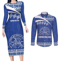 Personalised Tonga Tupou College Toloa Couples Matching Long Sleeve Bodycon Dress and Long Sleeve Button Shirt 160 Years Anniversary Tongan Ngatu Pattern