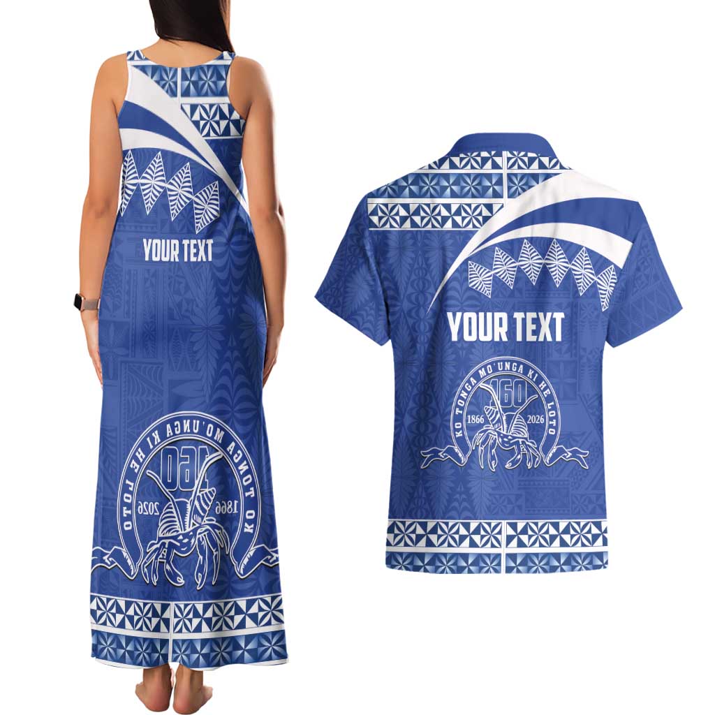 Personalised Tonga Tupou College Toloa Couples Matching Tank Maxi Dress and Hawaiian Shirt 160 Years Anniversary Tongan Ngatu Pattern