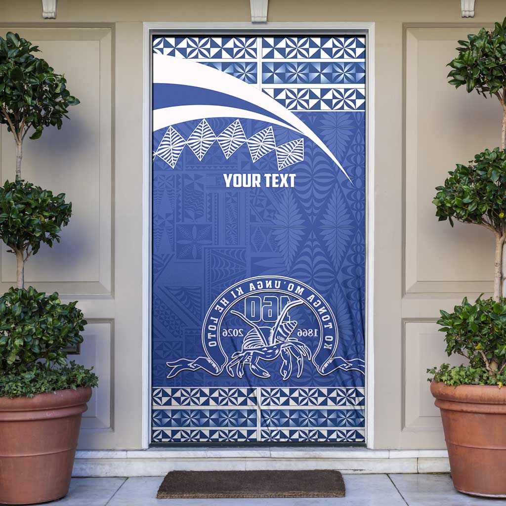 Personalised Tonga Tupou College Toloa Door Cover 160 Years Anniversary Tongan Ngatu Pattern LT14 Blue - Polynesian Pride