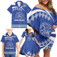 Personalised Tonga Tupou College Toloa Family Matching Off Shoulder Short Dress and Hawaiian Shirt 160 Years Anniversary Tongan Ngatu Pattern
