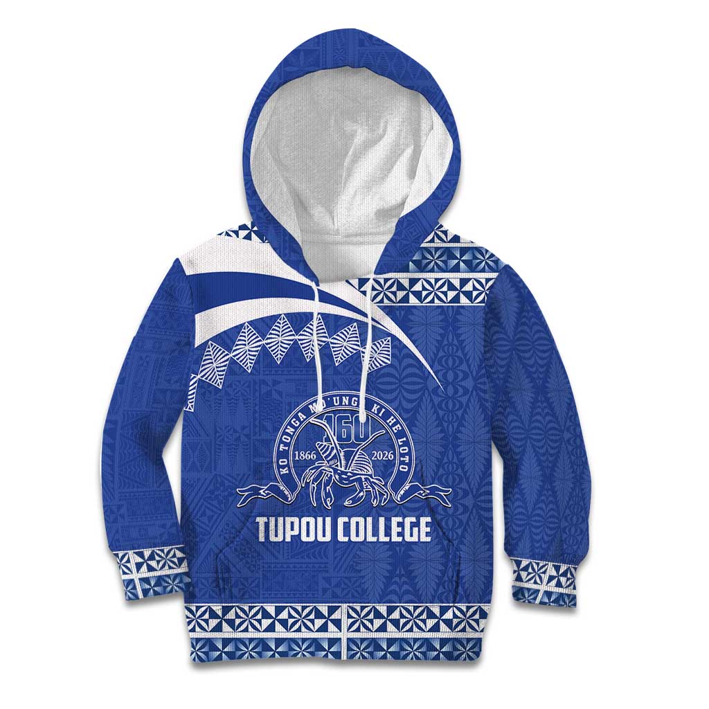 Personalised Tonga Tupou College Toloa Kid Hoodie 160 Years Anniversary Tongan Ngatu Pattern LT14 Hoodie Blue - Polynesian Pride