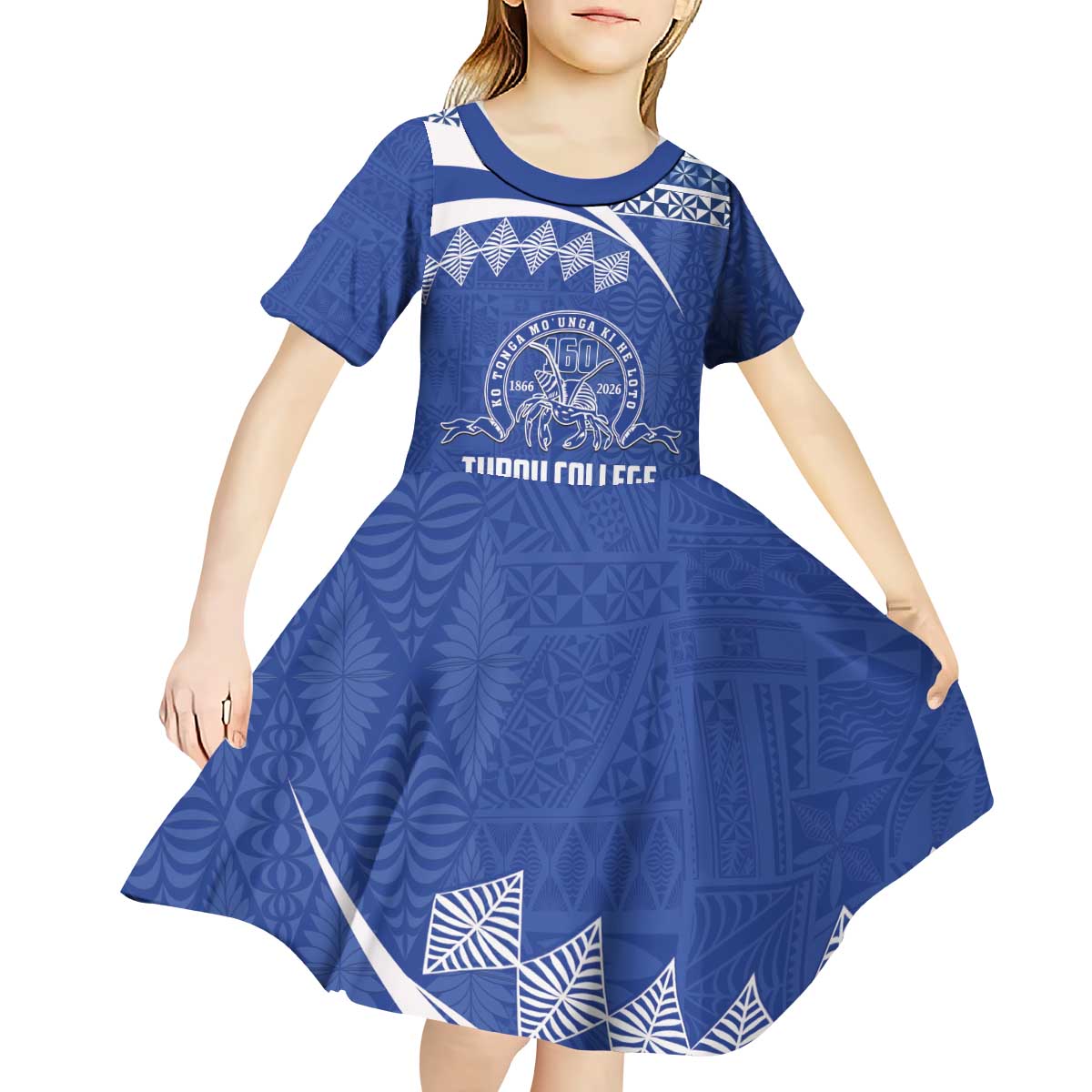 Personalised Tonga Tupou College Toloa Kid Short Sleeve Dress 160 Years Anniversary Tongan Ngatu Pattern