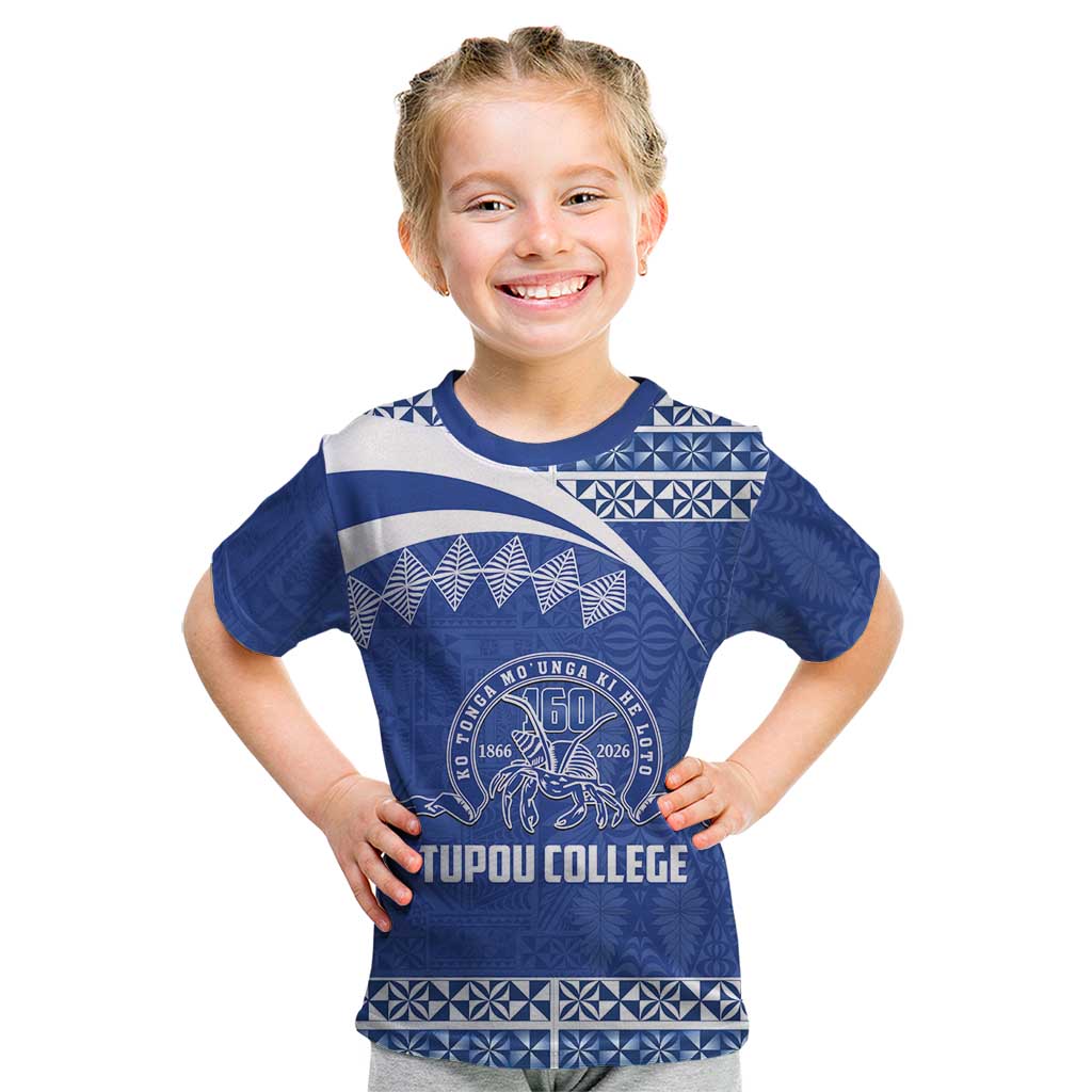 Personalised Tonga Tupou College Toloa Kid T Shirt 160 Years Anniversary Tongan Ngatu Pattern LT14 Blue - Polynesian Pride
