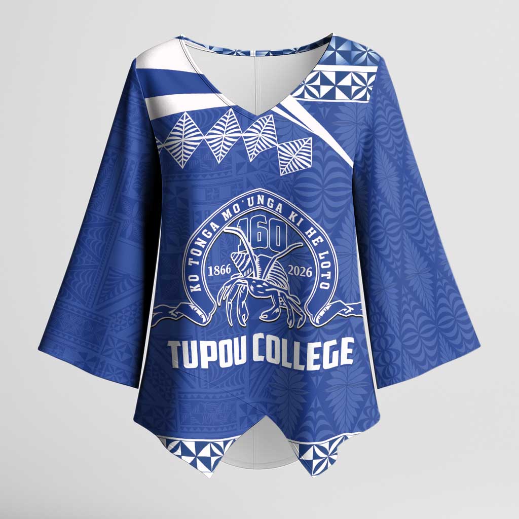 Personalised Tonga Tupou College Toloa Kimono Sleeve Blouse 160 Years Anniversary Tongan Ngatu Pattern LT14 Female Blue - Polynesian Pride