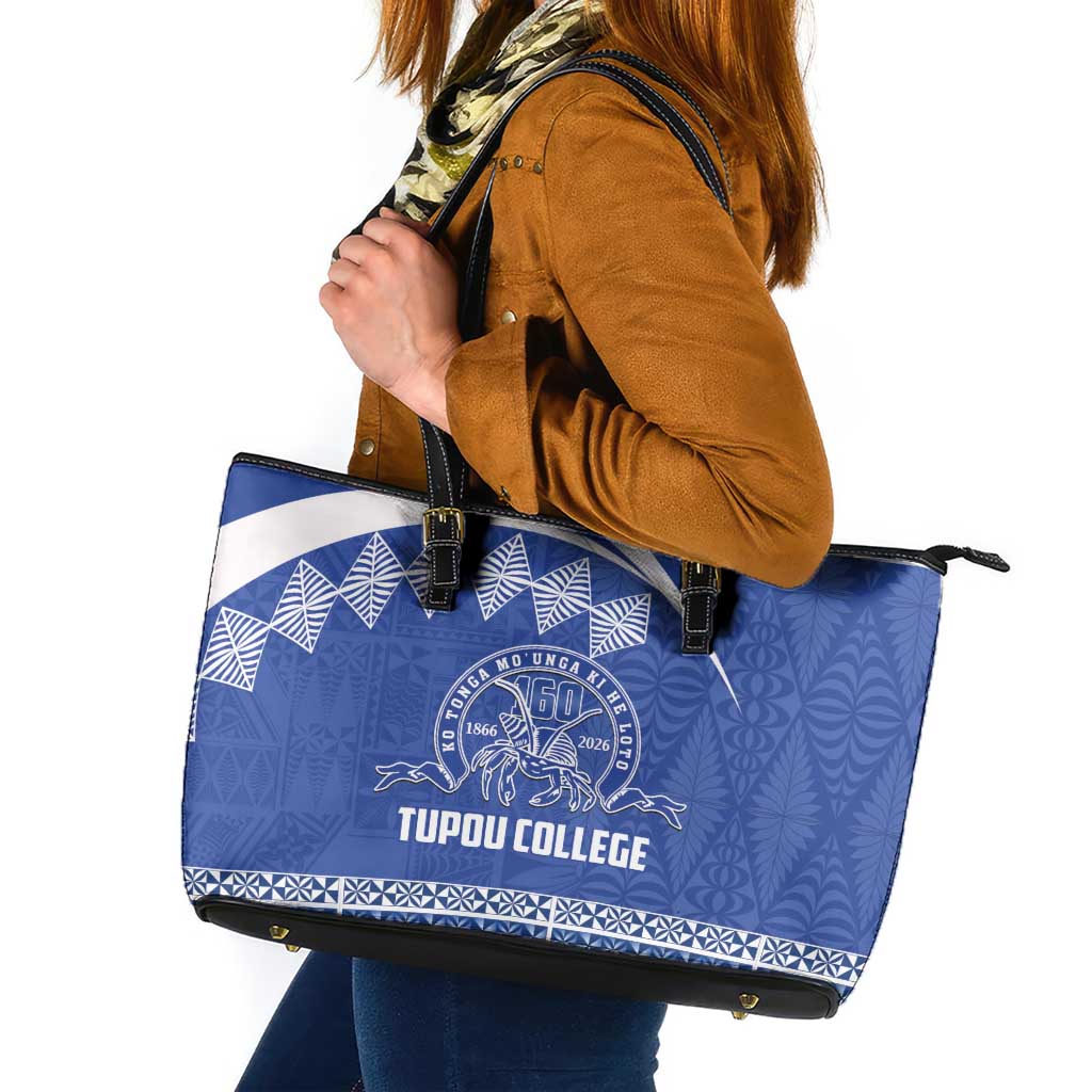 Tonga Tupou College Toloa Leather Tote Bag 160 Years Anniversary Tongan Ngatu Pattern