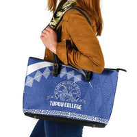 Tonga Tupou College Toloa Leather Tote Bag 160 Years Anniversary Tongan Ngatu Pattern LT14 Blue - Polynesian Pride