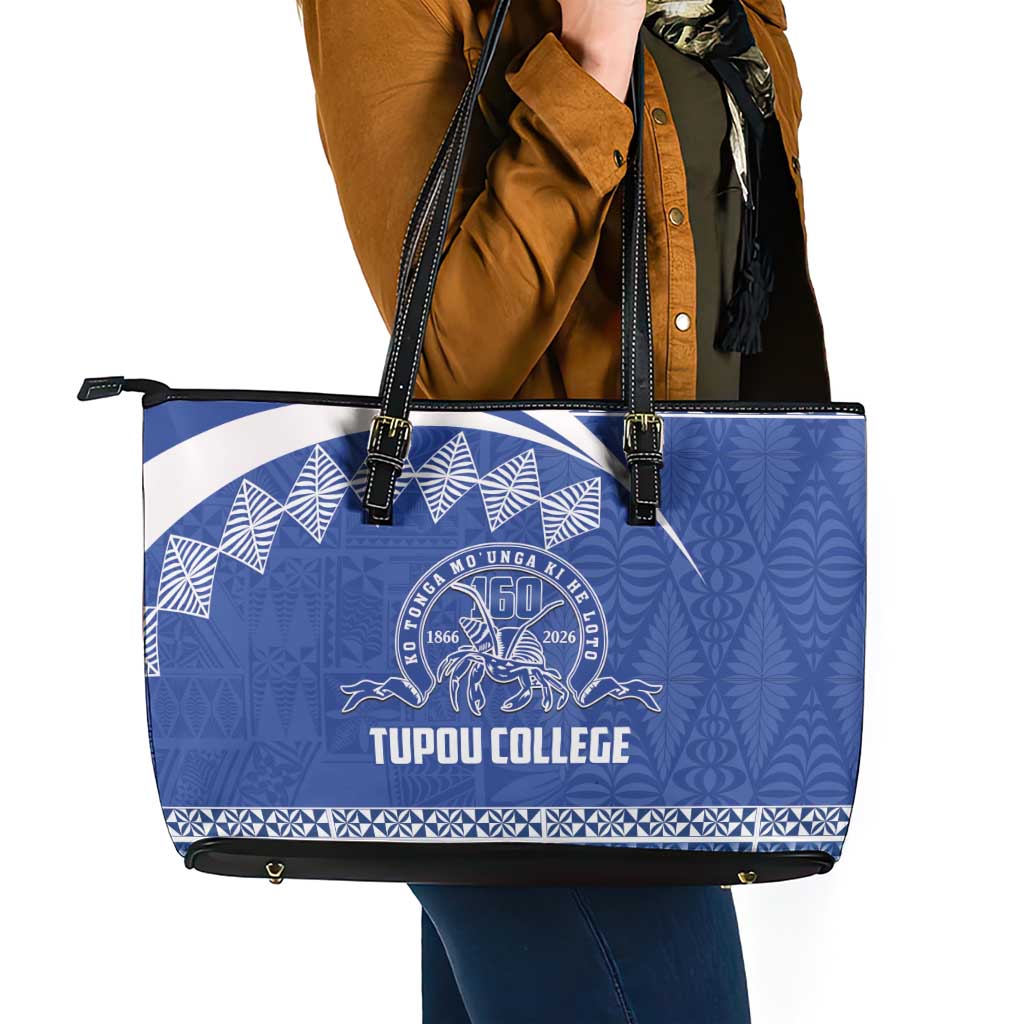 Tonga Tupou College Toloa Leather Tote Bag 160 Years Anniversary Tongan Ngatu Pattern LT14 - Polynesian Pride
