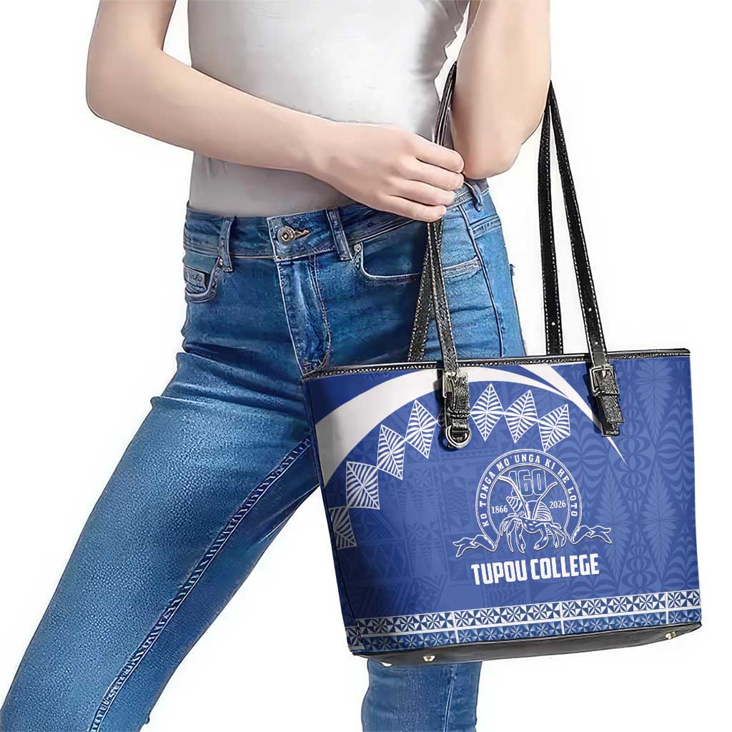 Tonga Tupou College Toloa Leather Tote Bag 160 Years Anniversary Tongan Ngatu Pattern LT14 - Polynesian Pride